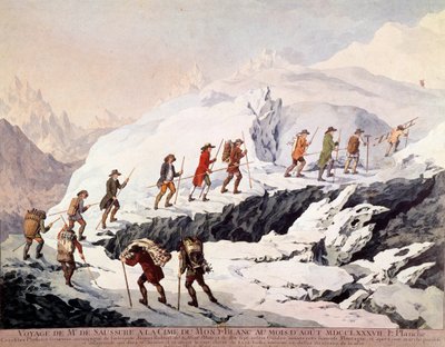 Le naturaliste suisse Horace-Bénédict de Saussure (1740-1799) et le guide de montagne français Jacques Balmat ont effectué la deuxième ascension du Mont Blanc en août 1787 - French School