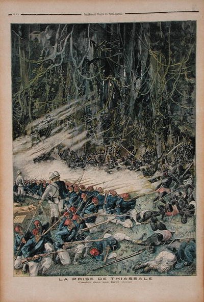 La prise de Thiassalé, la bataille dans la forêt vierge, illustration du Petit Journal, 26 août 1893 - French School