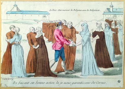 Le Tiers État mariant des moines à des nonnes, vers 1792 - French School