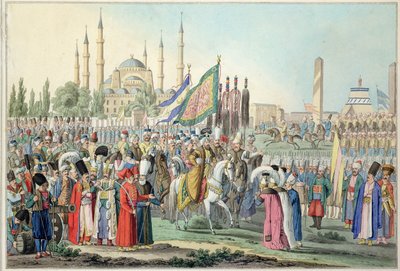 Le sultan turc passant en revue ses janissaires - French School