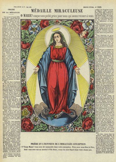 La Vierge Marie et la Médaille Miraculeuse (lithographie couleur) - French School