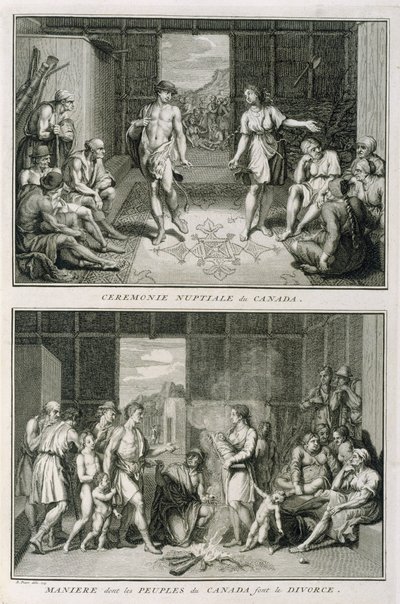 La cérémonie de mariage et la manière de divorcer au Canada, illustration des Cérémonies et coutumes religieuses, gravée par Bernard Picart, 1723 - French School