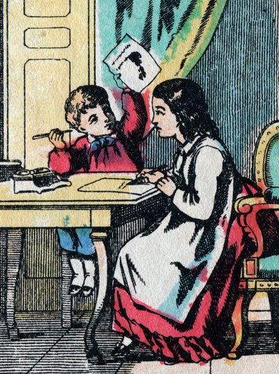Les activités des filles de bonnes familles : aider un petit frère dans ses devoirs - Image d