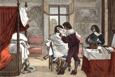 Le barbier, France, gravure par Abraham Bosse, vers 1640, gravure de "Paris à travers les siècles" tome V - French School