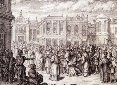 La naissance de la Papesse Jeanne - dans « Histoire de la Papesse Jeanne » par M. de Spanheim, La Haye - French School