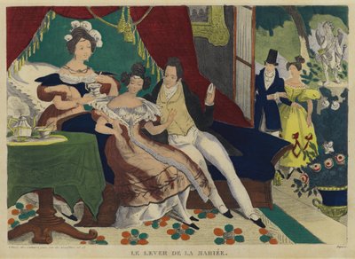 La mariée se lève le matin (lithographie couleur) - French School
