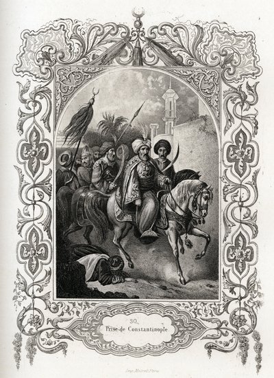 La prise de Constantinople en 1453 par les forces ottomanes. Gravure pour illustrer Histoire des papes par Maurice Lachatre (1814-1900), librairie du progrès, Paris - French School
