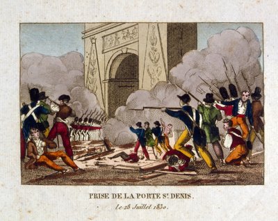La capture de la porte Saint-Denis, Paris, pendant la Révolution française de 1830 - French School