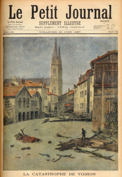 La catastrophe (inondation) du village de Voiron (Isère) France dans "Le Petit Journal", 20 juin 1897 (gravure) - French School