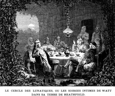 Le cercle des lunatiques, ou les soirées intimes de Watt dans les terres de Heathfield - dans « Album de la Science ; savants illustres ; Grandes découvertes » 1896 - French School