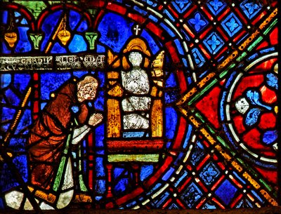 Le donateur, Étienne Chardonnel (membre du chapitre de la cathédrale) priant devant la statue de la Vierge - French School