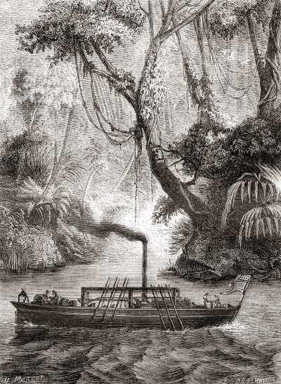 Le premier essai réussi du bateau à vapeur Perseverance de John Fitch sur la rivière Delaware, Amérique, 22 août - French School