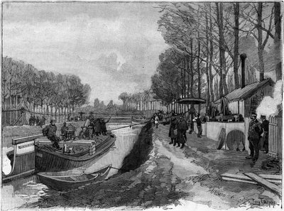 Le halage funiculaire des bateaux sur les canaux à Joinville-le-Pont, suivant le système Maurice Lévy. - French School