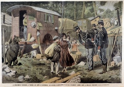 La gendarmerie cherche, à travers les camps de gitans, les auteurs des récentes attaques et vols commis dans la banlieue parisienne - dans « Pèlerin » du 21/04/1907 - French School