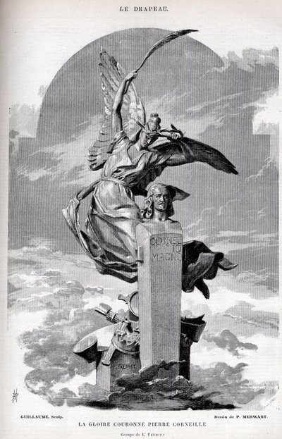 La gloire couronne Pierre Corneille - dessin de Merwart pour « Le Drapeau - Moniteur Illustre de la Ligue des Patriotes » - 1884 - French School