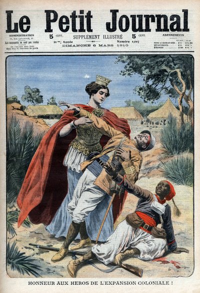 Les héros du colonialisme (en Afrique du Nord) sont honorés - gravure allégorique « Le Petit Journal », 6 mars 1910 (gravure) - French School
