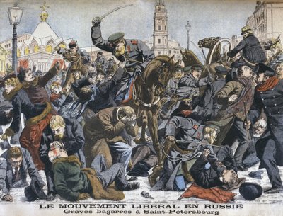 Le mouvement libéral en Russie, échauffourées violentes à Saint-Pétersbourg, illustration du Petit Journal: Supplément illustré, 25 décembre 1904 - French School