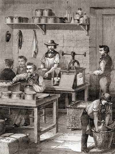 La fabrication du coton-poudre au XIXe siècle, de Les Merveilles de la Science, publié vers 1870 (gravure) - French School