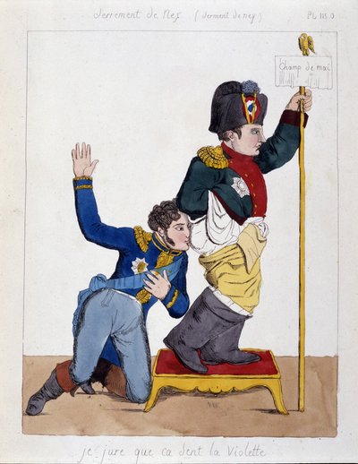 Le maréchal Michel Ney reniflant le derrière de Napoléon 1er : « Je jure que ça sent la violette » - French School