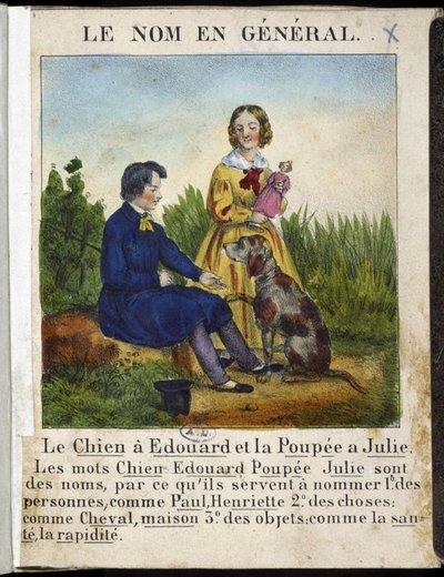 Le nom en général (un garçon avec un chien et une fille avec une poupée) - dans « La grammaire en images » - French School