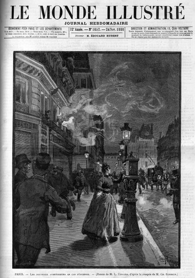Les nouvelles alarmes incendie à Paris en 1888. Couverture de « Le Monde Illustré » de 1888. - French School
