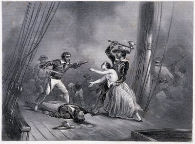 Le pirate Morgan enlève la belle Espagnole - dans « Histoire générale de la marine » par les frères E et V Penaud - French School
