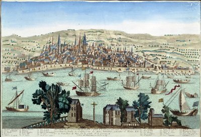 Le port et la ville de Bordeaux - gravure - French School
