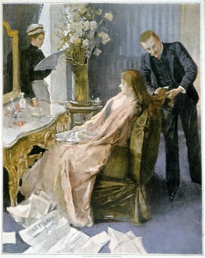 La séance du coiffeur à domicile - dessin - French School