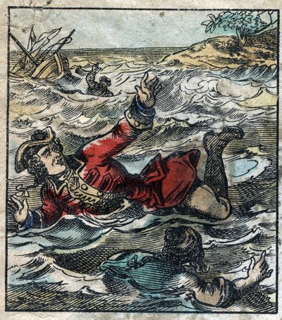 Le naufrage de Lemuel Gulliver. Illustration pour "Les Voyages de Gulliver" de Jonathan Swift (1667-1745). Imagerie d