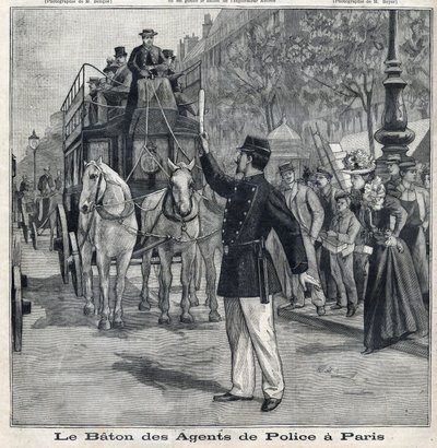 Le bâton des policiers à Paris pour réguler la circulation dans les rues de la capitale, dans "Le Petit Parisien" - French School