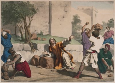La lapidation de Saint Étienne, illustration du catéchisme L