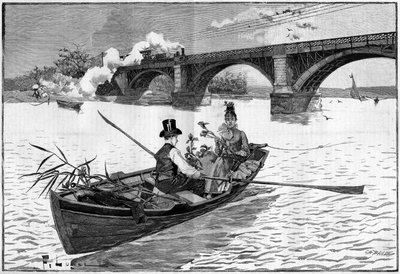 Les environs de Paris, un dimanche à Argenteuil en 1887. - French School