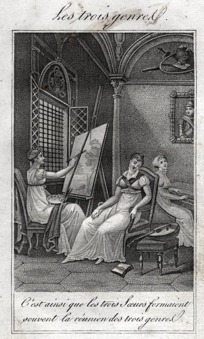 Les trois genres. Femme peintre, musicienne et lectrice - French School