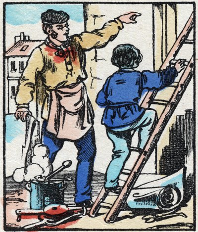 Le chatouilleur. Gravure dans « La chanson des métiers ». Imagerie d