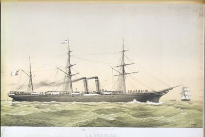Le paquebot transatlantique Le Pereire traversant de Le Havre à New York, vers 1860 - French School