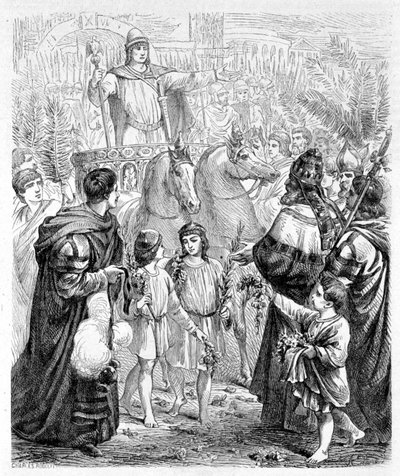 Le triomphe de Constantin (empereur romain) - dans « Histoire des Papes » - French School
