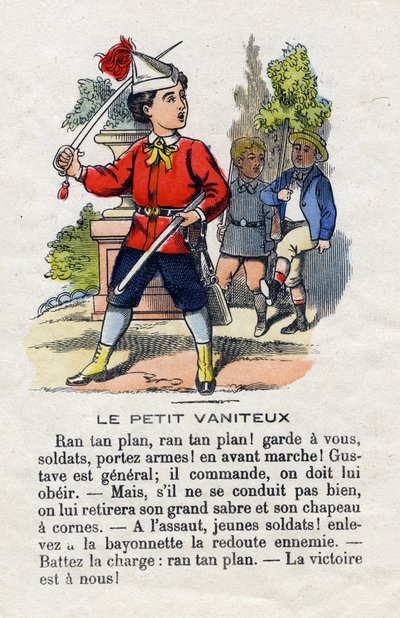 Le petit vaniteux. Enfant détesté en général et donnant des ordres à ses camarades. Alphabet des petits garçons. Abécédaire à valeur morale contenant des exercices de lecture. Imagerie d