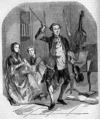 Le violoniste et compositeur Jean-Philippe Rameau (1683-1764) composant, entouré des membres de sa famille. Gravure par Andrieux - French School