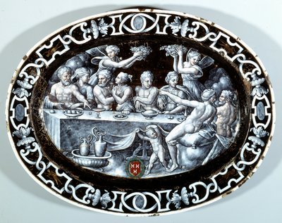 Le festin de mariage de Psyché Plat ovale en émail peint sur cuivre de l