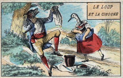 Le loup et la cigogne. Fables de Jean de La Fontaine (1621-95). Imagerie d