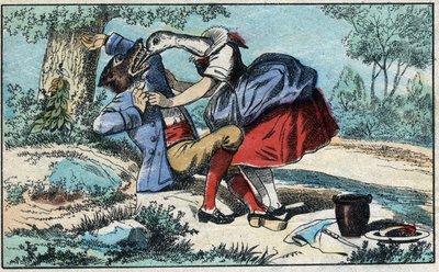 Le loup et la cigogne. Fables de Jean de La Fontaine (1621-95). Imagerie d
