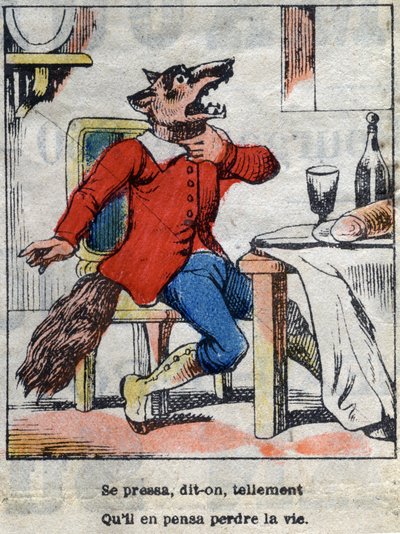Le loup et la cigogne. Fables de Jean de La Fontaine (1621-95). Imagerie d