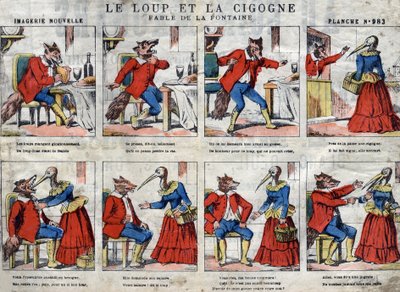 Le loup et la cigogne. Fables de Jean de La Fontaine (1621-95). Imagerie d