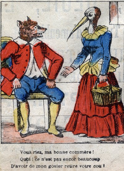 Le loup et la cigogne. Fables de Jean de La Fontaine (1621-95). Imagerie d