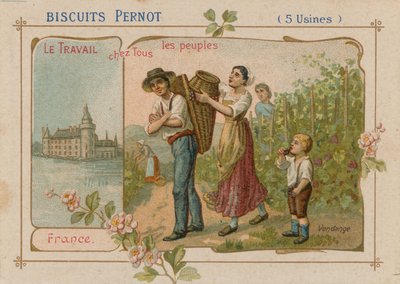 Le travail du peuple illustration sur une étiquette de biscuit - French School