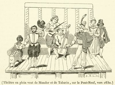 Théâtre en plein air de Mondor et de Tabarin, sur le Pont-Neuf, vers 1630 - French School