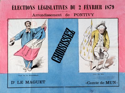 Troisième République : affiche pour les élections législatives du 2/02/1879 dans la commune de Pontivy (Morbihan). Paris, Musée de l