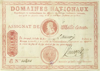 Billet de mille livres avec une image de Louis XVI (1754-93) 1790 - French School