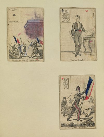 Trois cartes à jouer commémorant les héros de juillet 1830, 1831 - French School