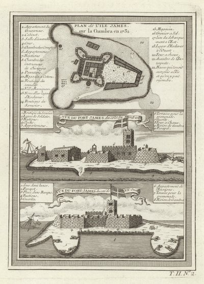 Trois vues du Fort James en Gambie - French School